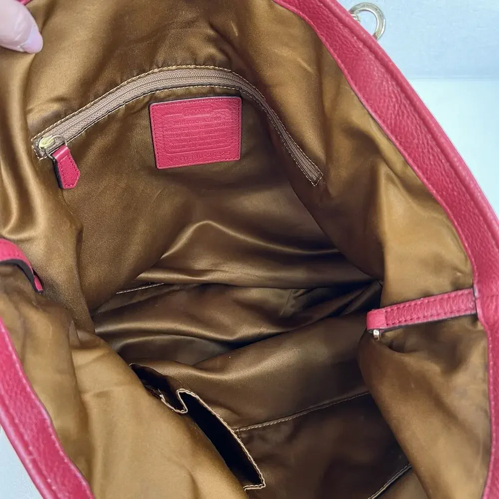 Coach Madison Bag North/South Large Tote Pebbled Leather in Scarlet Red Purse - Picture 12 of 16